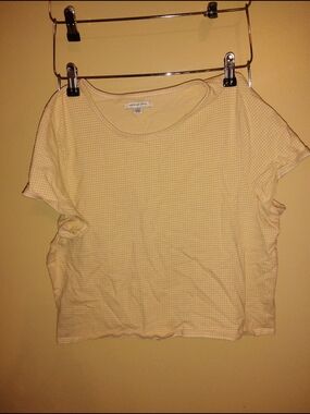 American Eagle Outfitters Yellow Gingham Scoop-Neck Short Sleeve Top